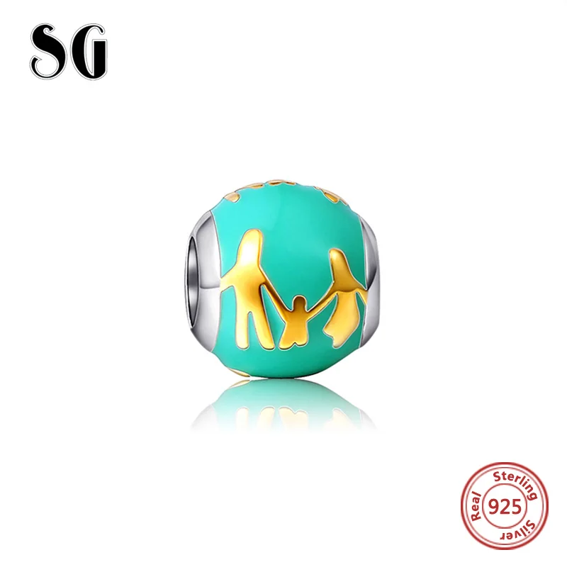 Fit pandora браслет подвеска Подвески Серебро 925 античный семейный цвет Эмаль Девушка амулеты ангелы бусины ювелирные изделия для любви