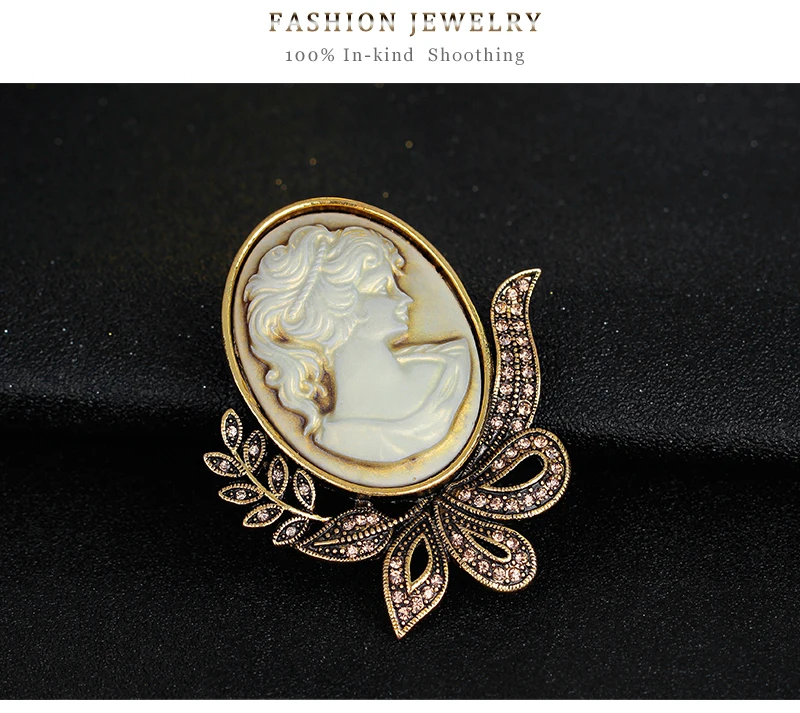 Античное золото цвет Винтаж Камея Броши довольно красивый Queen Роскошные