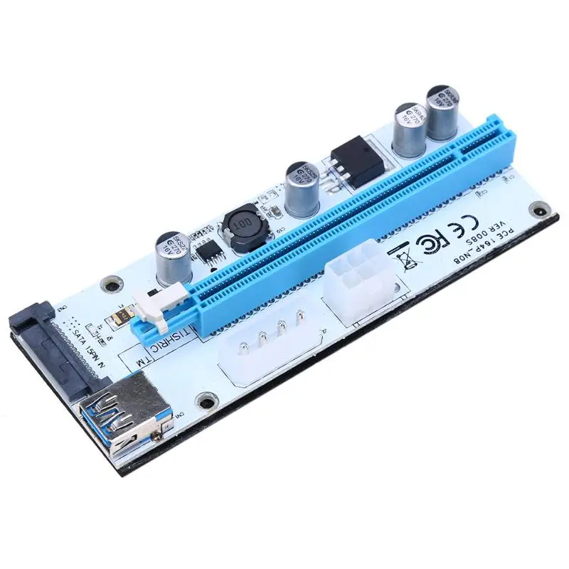 Ver 008S 60 см 3 в 1 Molex 4Pin SATA 6PIN PCIE PCI-E PCI Express Riser Card 1x к 16x USB 0 кабель для майнинга Биткоин