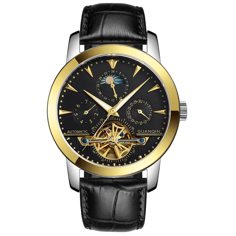 Оригинал GUANQIN Автоматические Механические Tourbillon Часы Мужчины Кожаный Ремешок