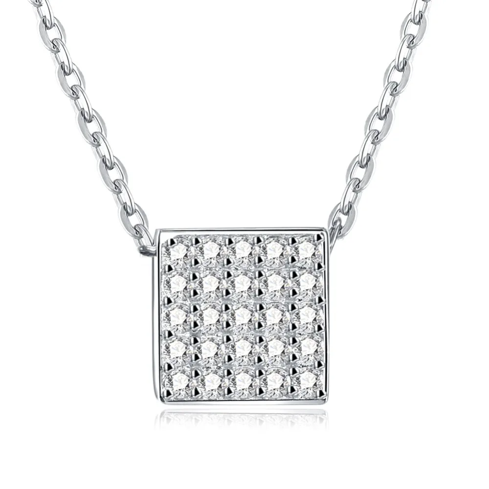 Exquisite Silver Cubic Zircon Cube Pendant Necklace Women 925 Sterling Rhinestone Square Drop for Lady Love Gift |