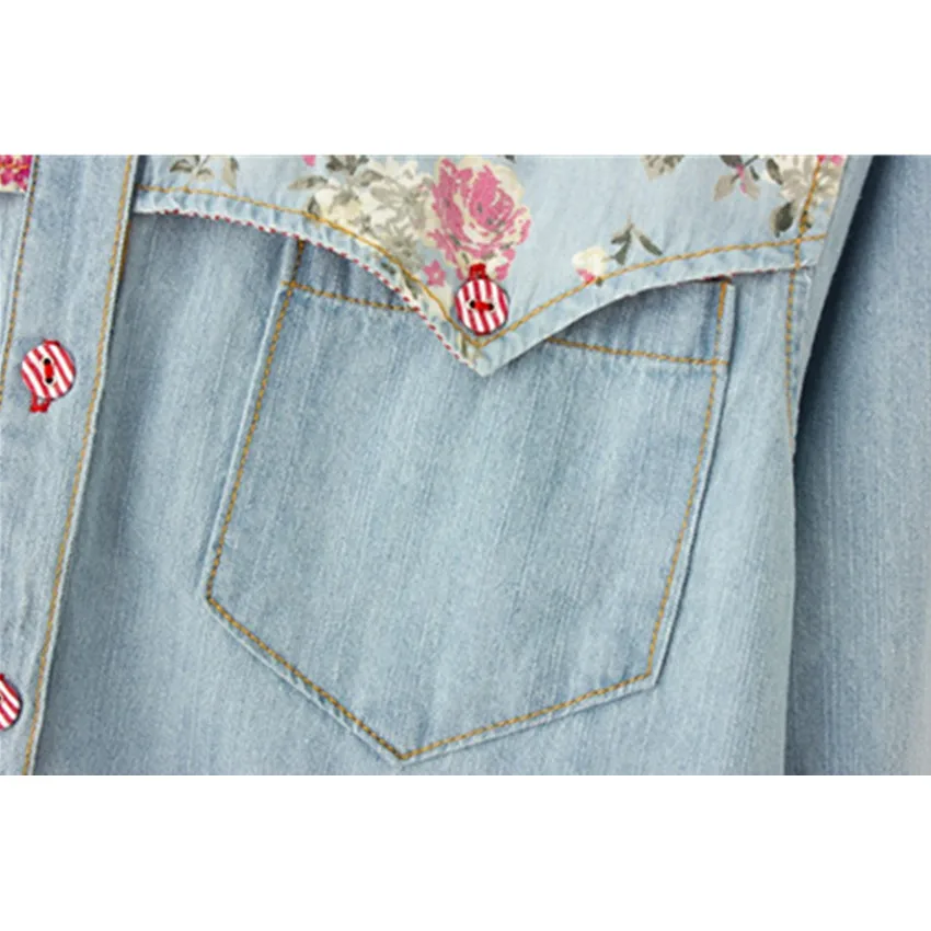 Женская джинсовая рубашка сорочка Jean's Femme цветочные джинсы Блузка с длинным