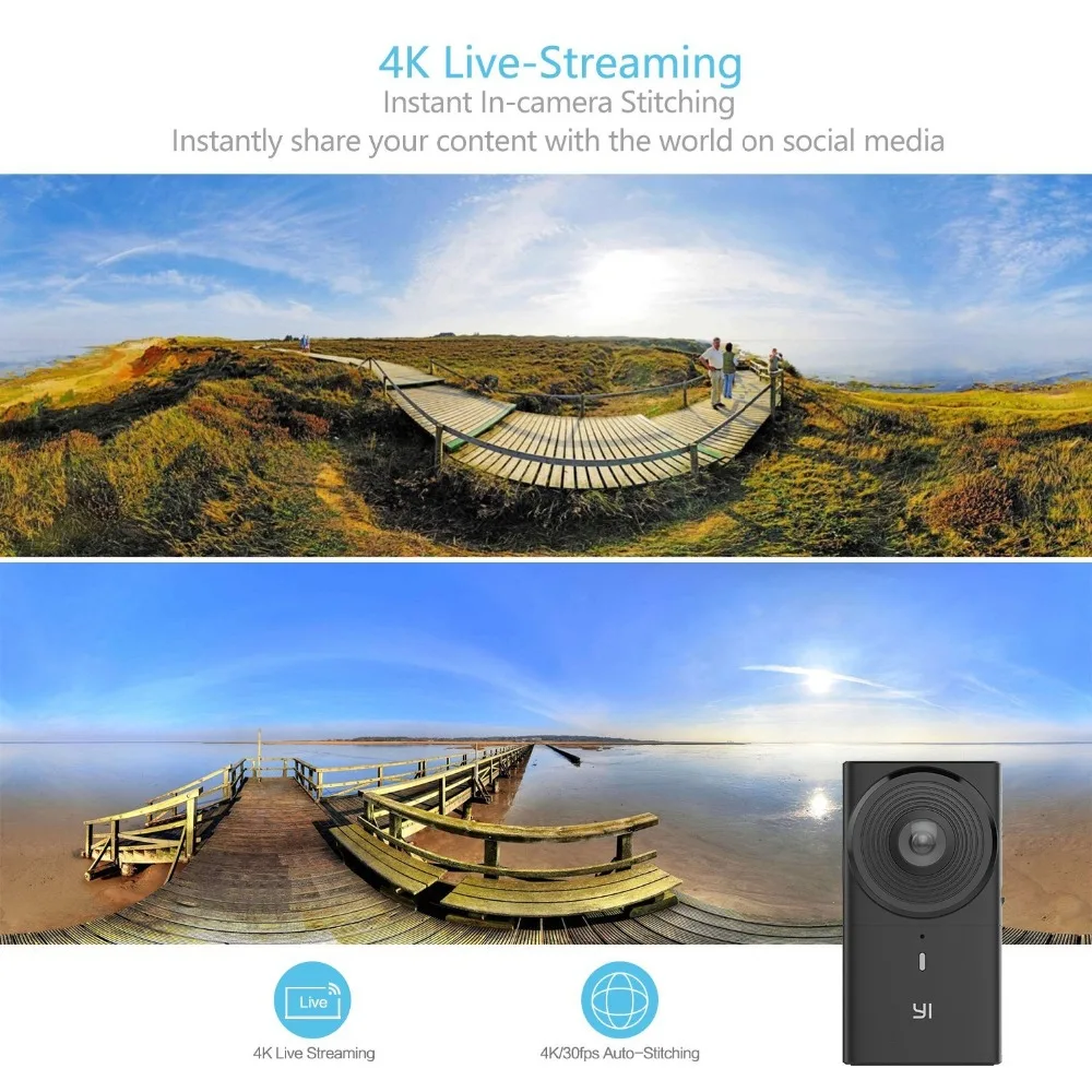 Панорамная камера Yi 360 VR | 360-градусная съемка Два объектива с линзами типа рыбий