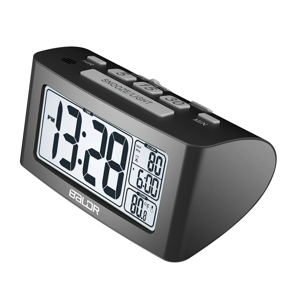 

BALDR Digital Nap Timer Alarm Clock Quick Setting LCD Temperature Display Desktop Table Clocks White Backlight Thermometer