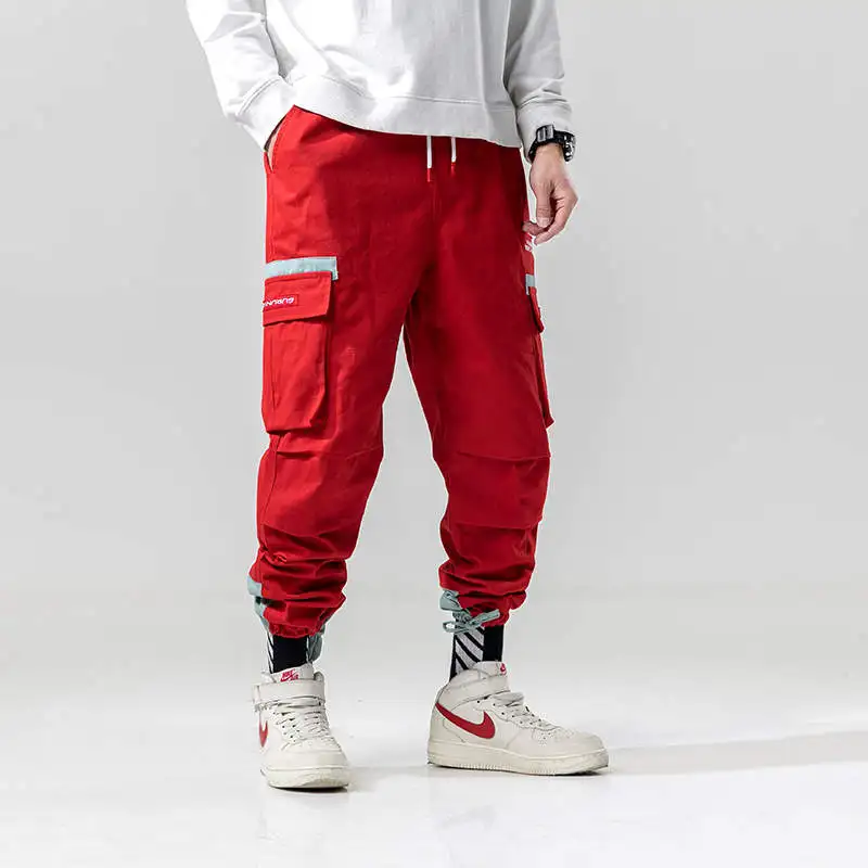 Red Pants Men SingleRoad хип-хоп шаровары карго Брюки мужские боковые карманы брюки джоггеры уличная Мужская мода повседневные спортивные штаны для мужчин - Цвет: Red Pants Men
