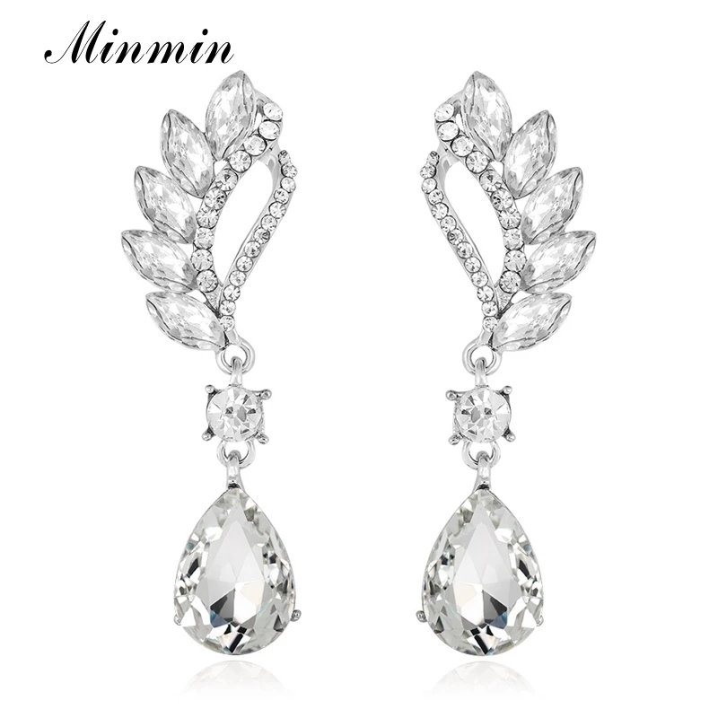 Silver Minmin, блестящие серьги-капли в форме цветка с кристаллами маркизы для женщин, уникальные серьги-подвески в форме слезы, ювелирные изделия для свадебной вечеринки EH1503 - Окраска металла: Silver