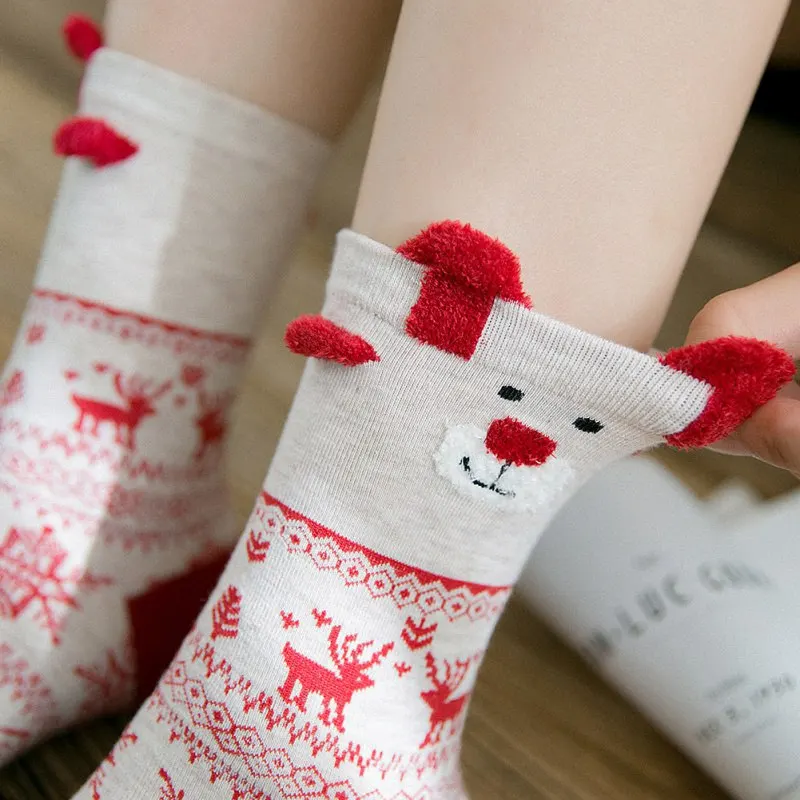 Random Color Fashion 1pair Female Women Christmas Deer Design Casual Knit Wool Socks Warm Autumn Winter | Женская одежда