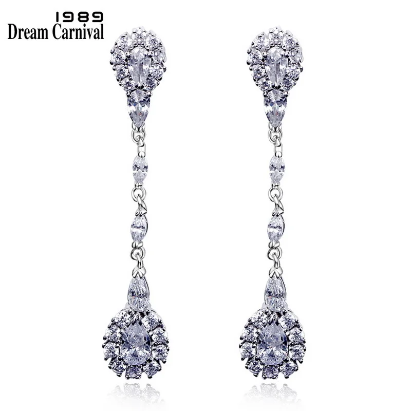 DreamCarnival, новинка 1989, Стерлинговое Серебро, нестареющий дизайн, белый циркон,, подарки, Orecchini, длинные висячие серьги SE07492 - Окраска металла: Родиевое покрытие