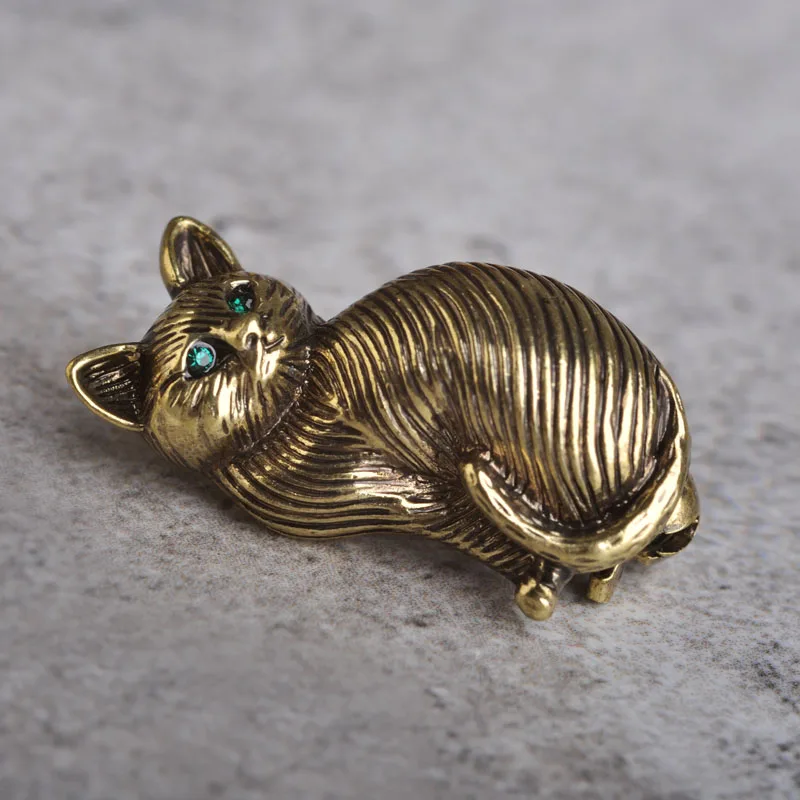 Винтаж Кошка Булавки Брошь Лаки Животных Броши Для Женщин Изумрудный Кристалл