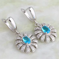 new hot popular silver color jewelry blue cubic zirconia earrings jewelry dangle earrings for womens ae494