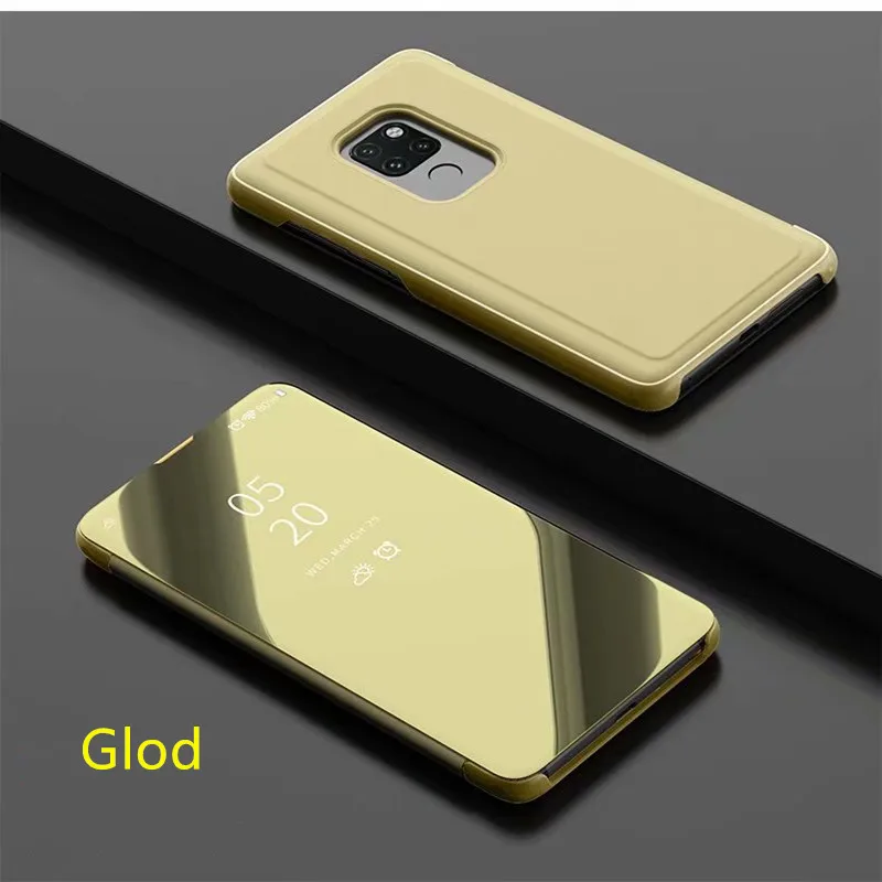 Умный прозрачный зеркальный чехол huawei P для P8 P9 P10 P20 Lite Plus для mate 10 20 lite pro honor 10 9 8 nova 3 3i откидной Чехол - Цвет: Золотой