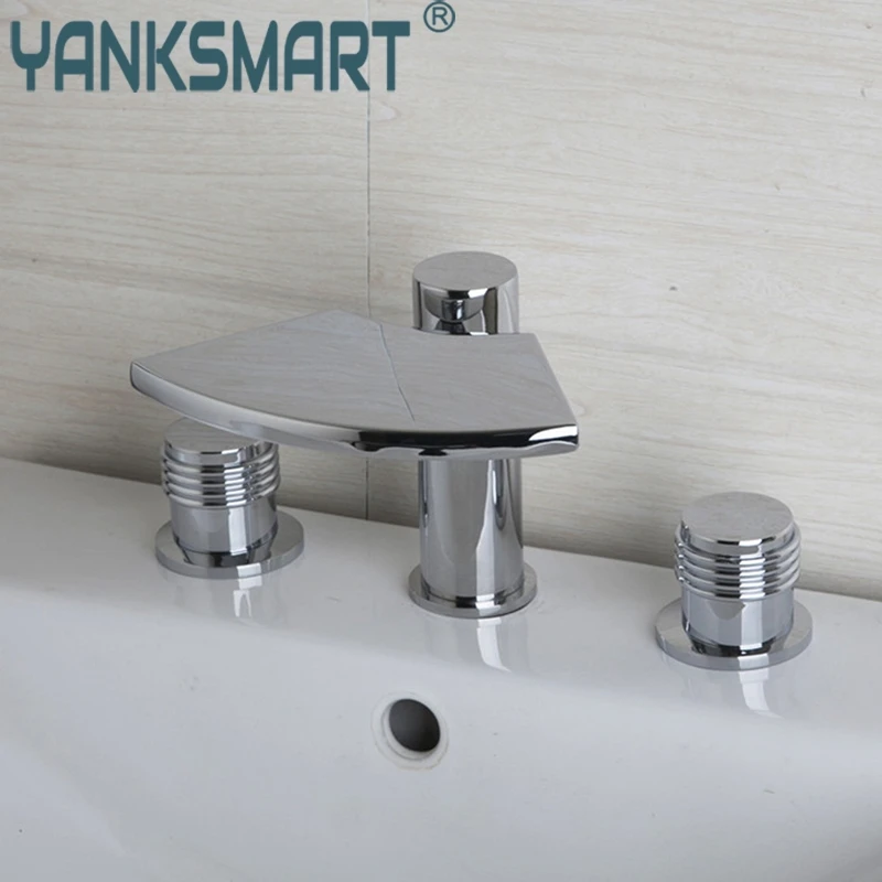 

Bathtub waterfall Faucet 3 Pieces 2 Lever Chrome Deck Mounted Bathtub Shower Bathroom Brass Torneira Faucet,Mixers &Taps