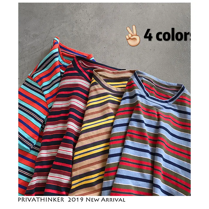 Privathinker новые полосатые хлопковые мужские футболки 2019 Летние повседневные