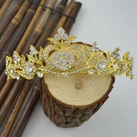 noble elegant lady luxury flower pattern rhinestone gold alloy queen princess crown bridal hairband wedding hair accessories