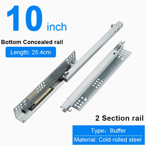 10inch(250mm) Нижнее крепление для ящика потайные двухсекционные мягкие закрывающиеся направляющие для кухонного шкафа - Цвет: 10inch(250mm)