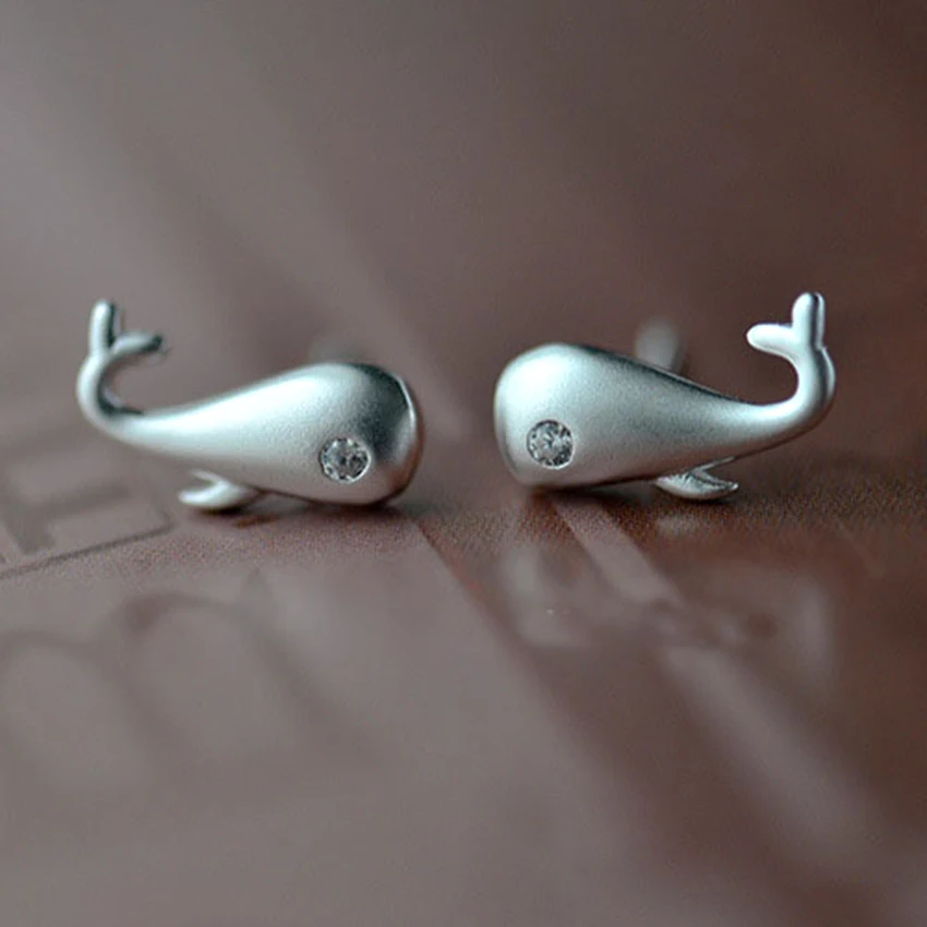 

Daisies Real Pure 25 Sterling Silver Jewelry Cute Lovely Fish Whale CZ Eyes Stud Earrings Kids Women boucles d'oreilles argent