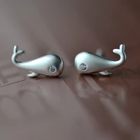 daisies real pure 25 sterling silver jewelry cute lovely fish whale cz eyes stud earrings kids women boucles doreilles argent