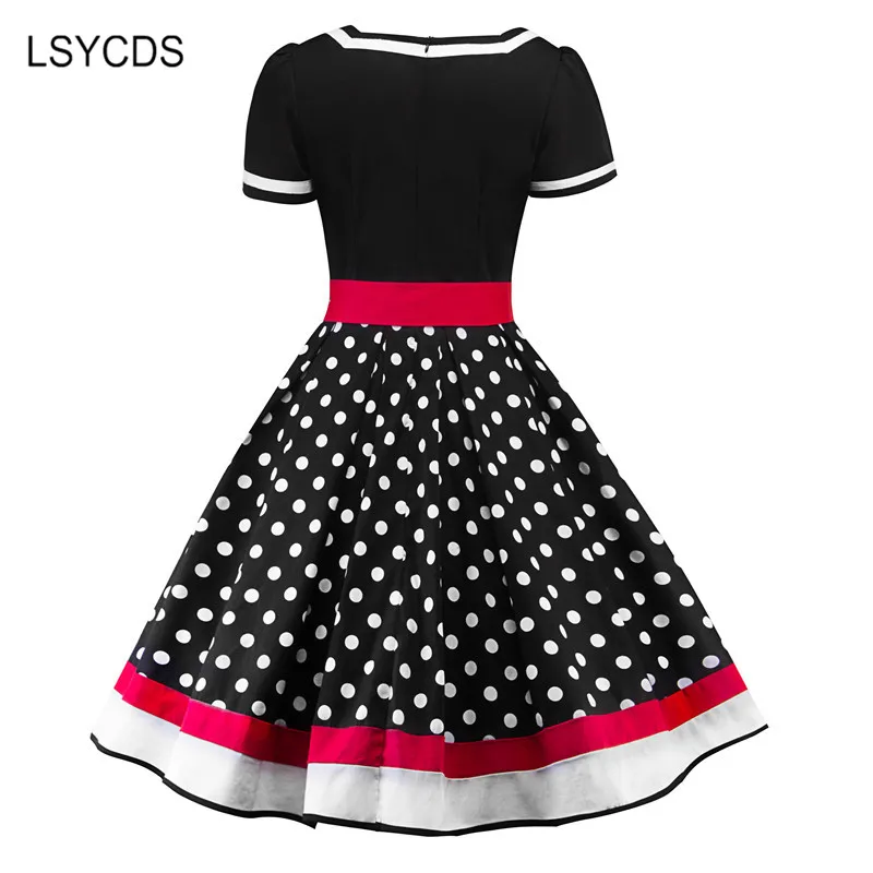 2020 Vintage Women Dress V Neck Short Sleeve Polka Dot Dresses Big Swing Retro Casual Party Hepburn Style 50s Clothes | Женская одежда