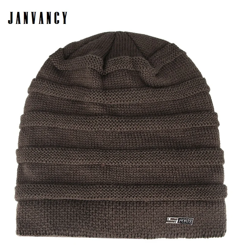 Зимние Молодежные вязаные шапки в полоску для мужчин меховая плюшевая подкладка