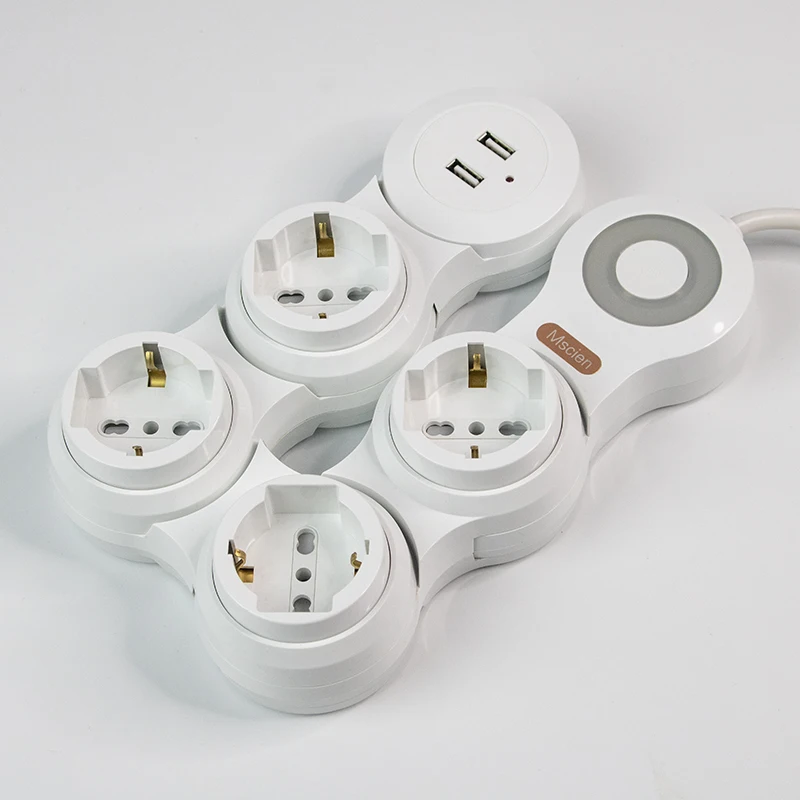 Удлинительные розетки многоразовые 2500 Вт 10А с 4 выключателями 2 USB порта питания