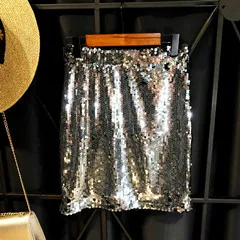 silver big sequin Cakucool Серебряный блестками юбка тонкий прямой мини-юбка украсить Бисер Высокая Талия юбки Дизайн вечерние Клубные пикантные облегающая юбка - Цвет: silver big sequin
