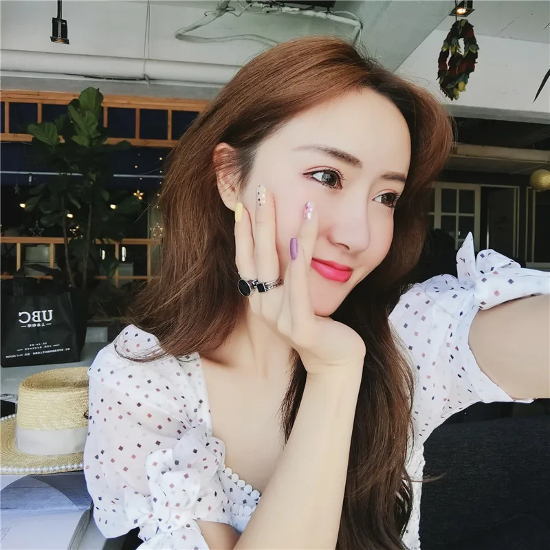 MENGJIQIAO корейского стиля, 2 шт./компл. Винтаж закрученное кольцо с круглой формы и полудрагоценным камнем Размеры Открытие Кольца Anillos Mujer