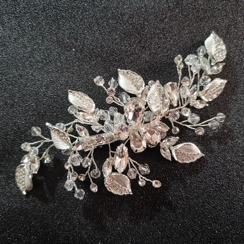 SLBRIDAL Серебряный проводной со стразами свадебный цветок зажим для волос Заколки свадебный головной убор аксессуары для волос Для женщин украшения для волос