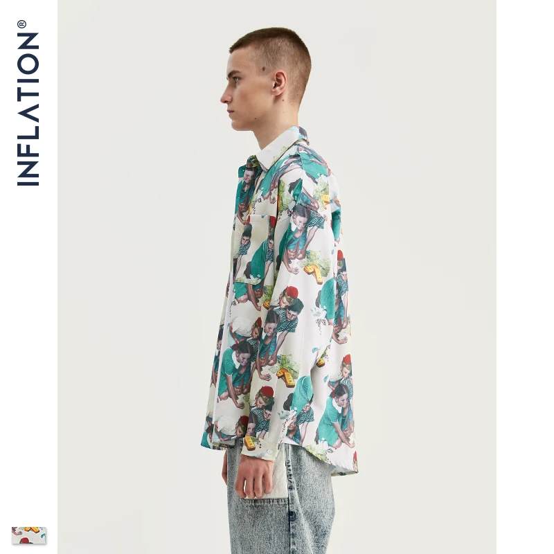 Мужская рубашка INFLATION свободная с цифровым принтом и длинным рукавом 92145W для
