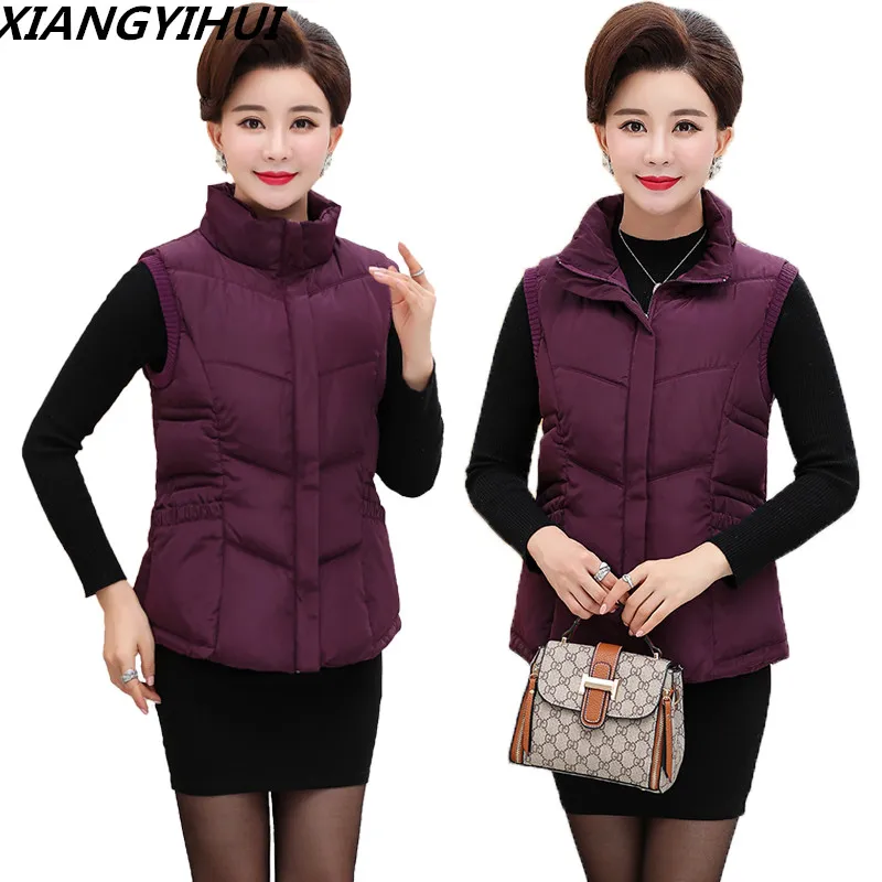 

down cotton waistcoat women winter vest warm middle age mother's sleeveless coat puffer vests colete feminino inverno vesten
