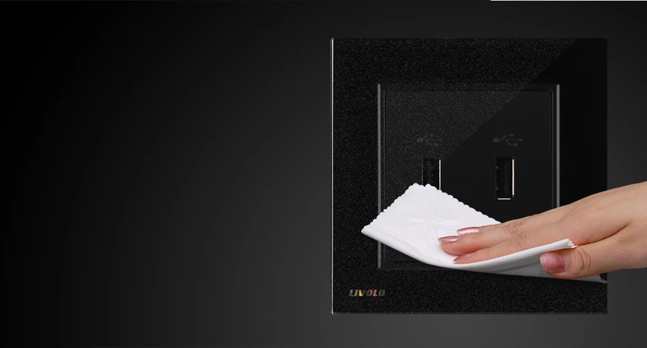 Livolo Британский Стандартный две банды USB разъем Socket/розетка, черного цвета с украшением в виде кристаллов Стекло Панель, VL-W292USB-11/12/13