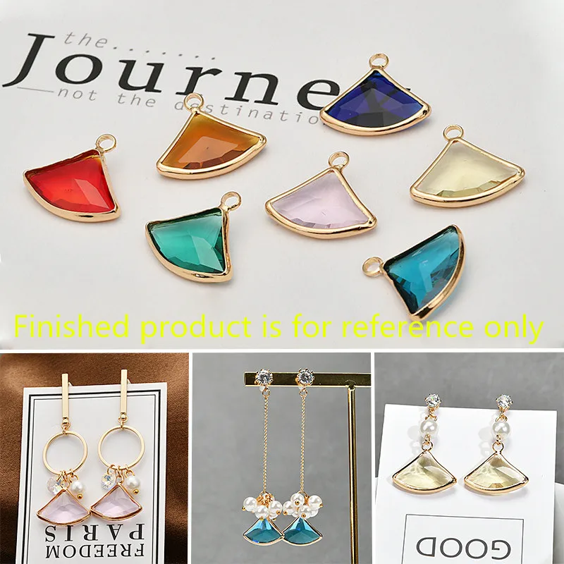 

New style 30pcs/lot color fan-shaped glass core decoration copper fashion charms diy jewelry earrings/necklace pendant accessory