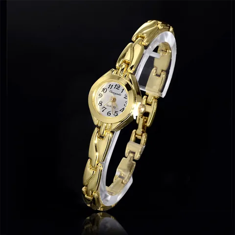 Часы женские кварцевые с круглым циферблатом, лидер продаж, Элегантные наручные, из нержавеющей стали, с золотистыми часы с пластиной