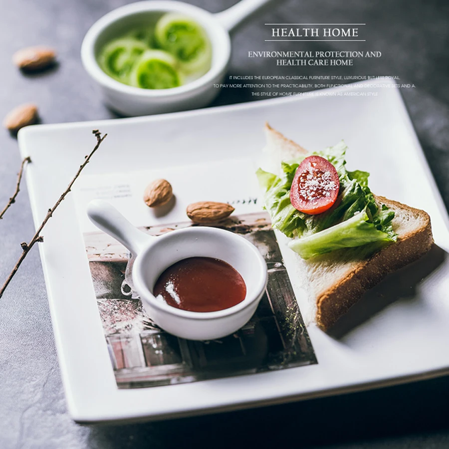 MUZITY керамическая тарелка маленького размера круглая форма с ручкой фарфоровая