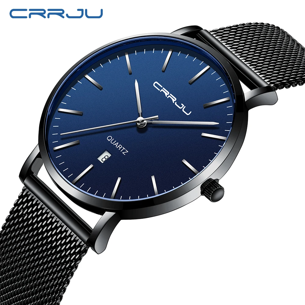 Relogio Masculino2019 CRRJU модные мужские часы Роскошный топ бренд Бизнес Синий кварцевые часы мужские повседневные водонепроницаемые крутые часы