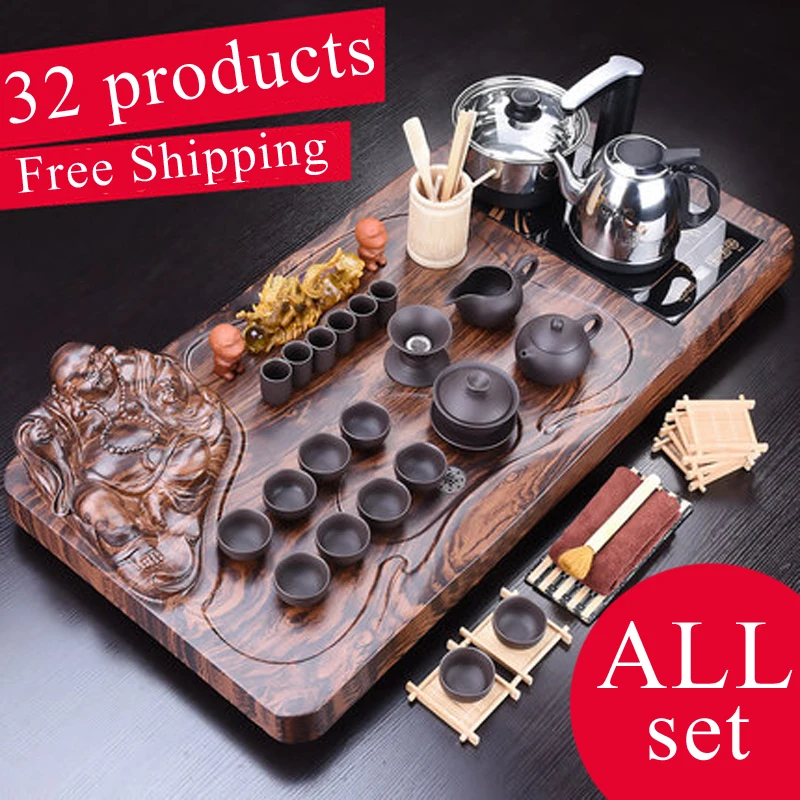 Чайный поднос 32 шт. столешница из массива дерева дренаж для хранения воды