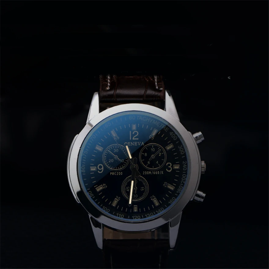 Роскошные модные повседневные часы Кожа Кварцевые Светящиеся военные мужские