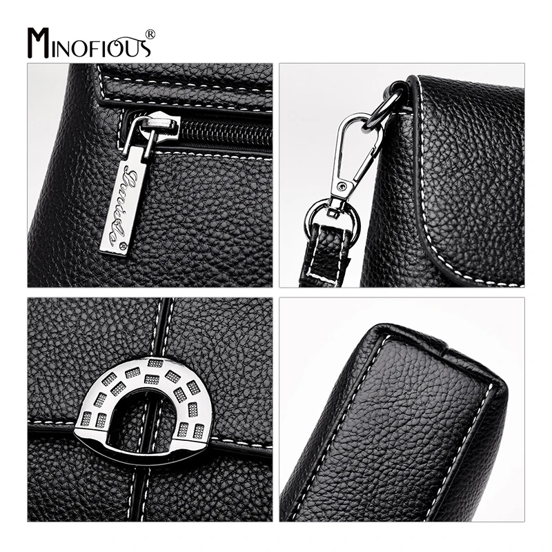 MINOFIOUS Brand Women PU Leather Flap Shoulder Bag Fashion Casual Panelled Messenger Bags Female Solid Hasp Crossbody | Багаж и сумки