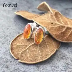 Yowei овальные янтарные серьги для женщин 3 цвета шикарная Мини Серьга-гвоздик модная Европейский стиль Прибалтики натуральный янтарь ювелирные изделия - Цвет камня: send randomly