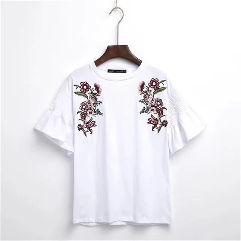 Off White цветочный футболка с вышивкой Женские топы 2018 Лето майки flre рукавом