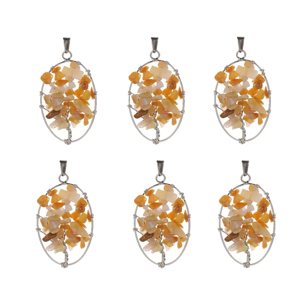 Дерево жизни ручной работы Овальный Кулон из проволоки натуральный драгоценный