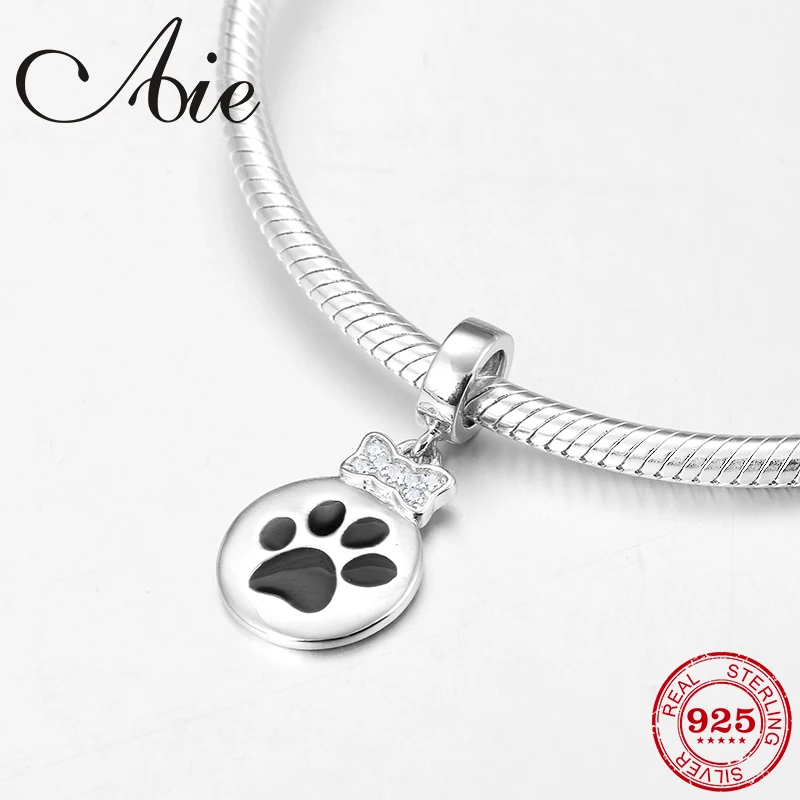 Новый черный милый кот Paw 925 пробы серебро изысканные Подвески бисер подходят