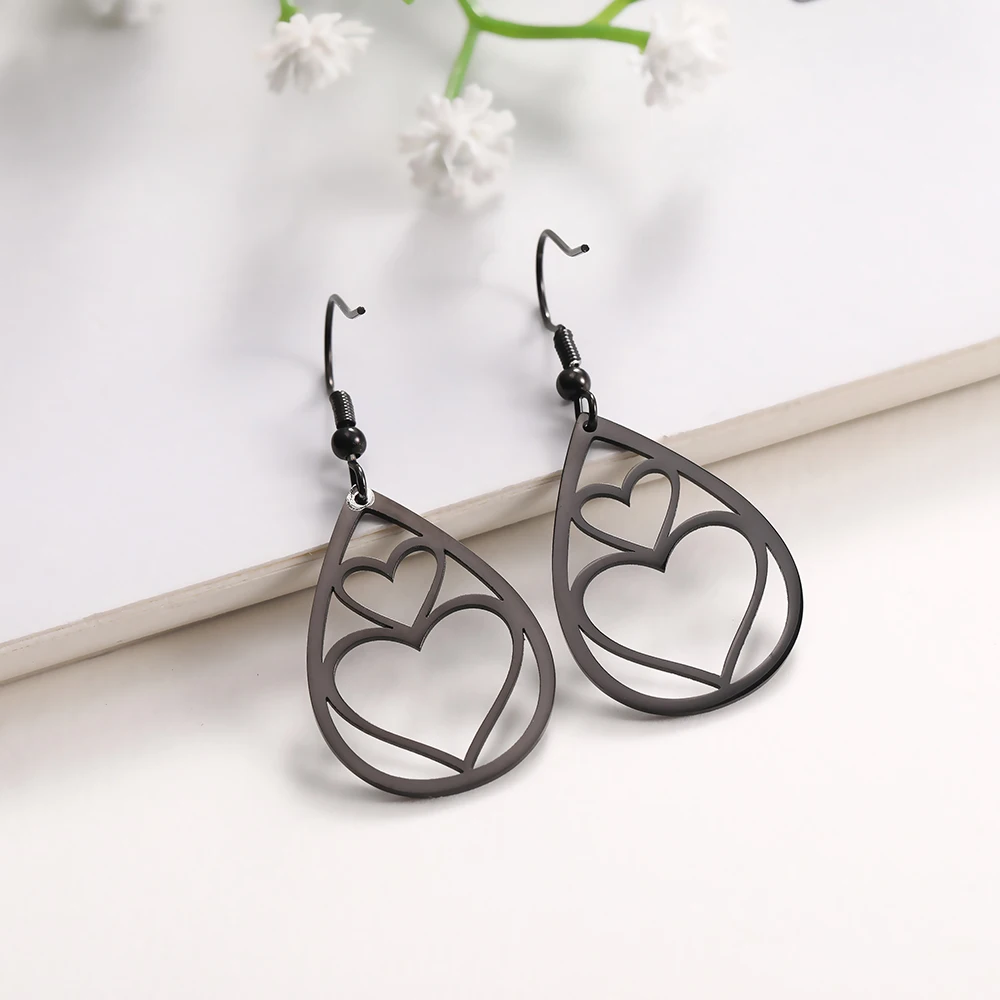 2021 нержавеющая сталь любовь сердце кулон свисающие серьги для женщин золотые