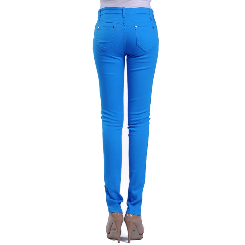 Sky Blue Женские джинсы ярких цветов, джинсовые штаны, повседневные узкие брюки, тянущиеся Брюки для девушек, осень, модные женские брюки размера плюс - Цвет: Sky Blue