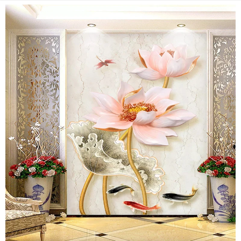 

Beibehang классические обои мраморные новые китайские трехмерные тисненые лотосы фон для крыльца настенные бумаги домашний декор behang
