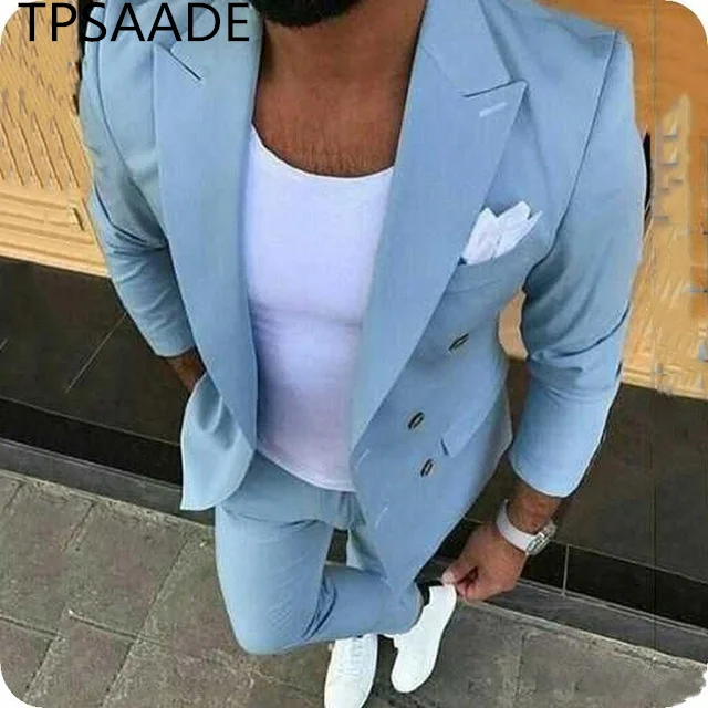 as picture Горячая рекомендация светло голубой цвет Жених Стройный платье groomsmen саммит нагрудные мужской костюм куртка(куртка+ штаны - Цвет: as picture