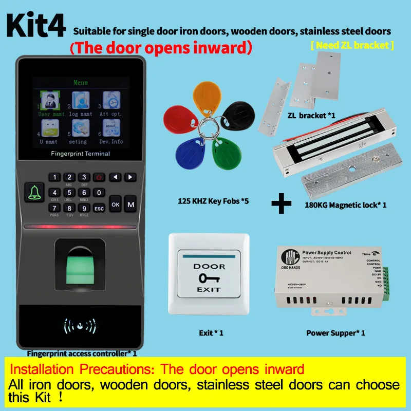 Kit 4 Считыватель отпечатков пальцев Биометрический Дверной замок diy kit Поддержка Usb Tcp ip RS 485 посещаемость времени RFID система контроля доступа - Цвет: Kit 4