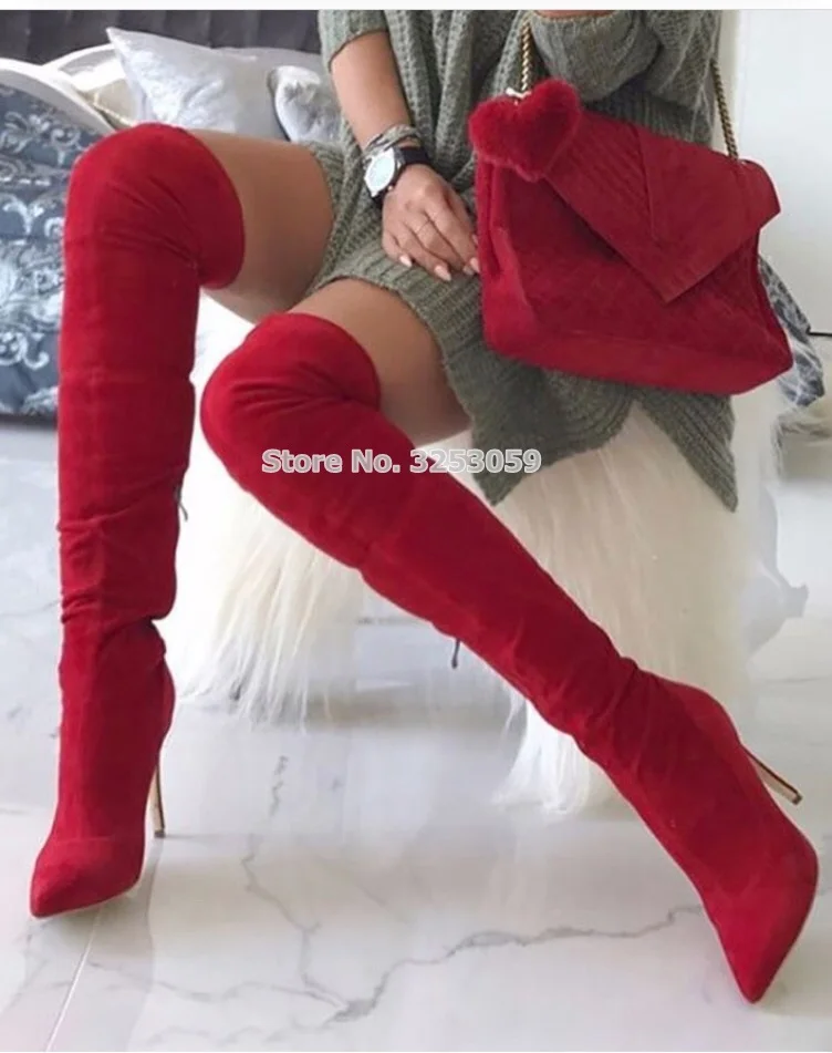 Women Chic Suede Thigh High Boots Thin High Heels Dress Pumps Nightclub Girls Dancing Boots Gladiator Shoes Dropship Real Photo