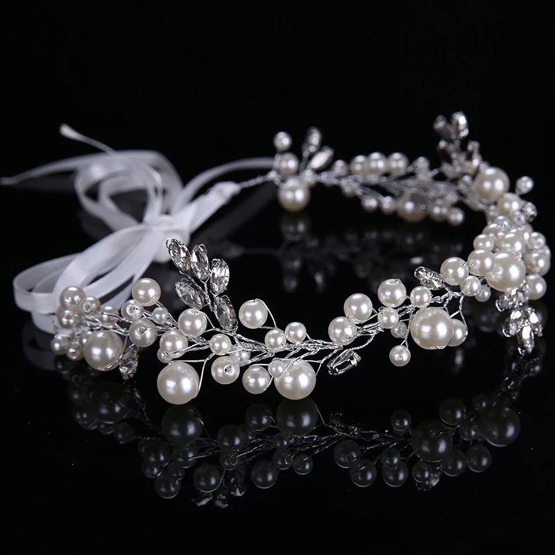 Романтический роскошный свадебный аксессуар для волос с жемчугом 30 см |