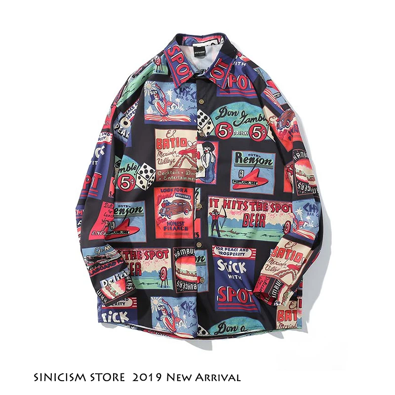 Sinicism Store Мужская рубашка Haraujuku Crane 2019 мужские японские рубашки в уличном стиле хип