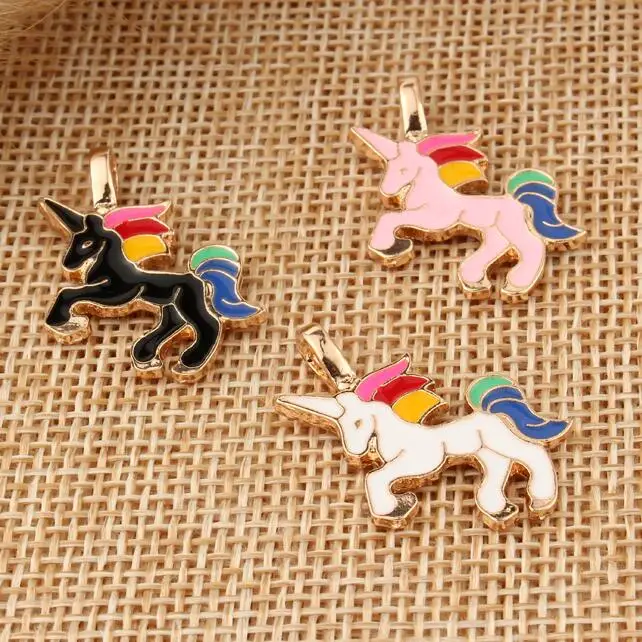 random total 10 pc 10 шт./упак. «сделай сам» на не сужающемся книзу массивном эмаль единорог кулон ювелирные изделия золото Цвет Подвески ручной работы Цепочки и ожерелья для девочек аксессуары для детей C33 - Окраска металла: random total 10 pc